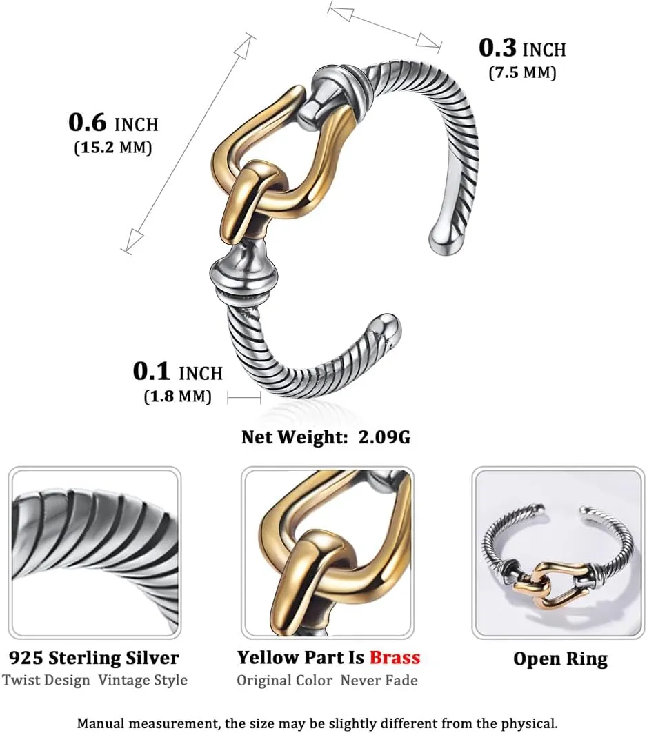 ChicSilver Retro Cuban Link Chain/Criss Cross Rings 925 Sterling Silver and Brass Oxidized Ring Open Adjustable Rings for Women(with Gift Box)