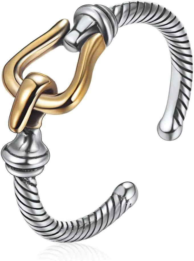 ChicSilver Retro Cuban Link Chain/Criss Cross Rings 925 Sterling Silver and Brass Oxidized Ring Open Adjustable Rings for Women(with Gift Box)