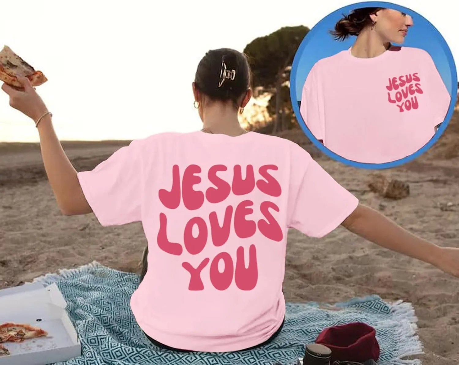 Christian Jesus Shirts for Women Oversized Jesus Loves You Tshirts Religious Faith Shirt Inspirational Graphic Tees
