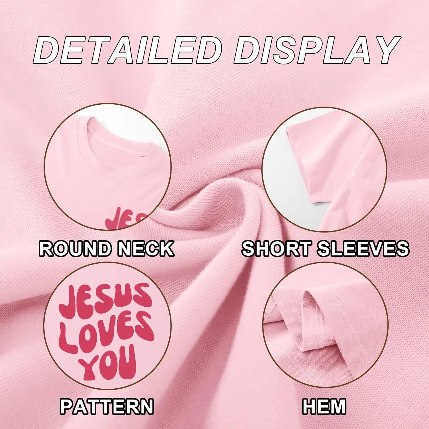 Christian Jesus Shirts for Women Oversized Jesus Loves You Tshirts Religious Faith Shirt Inspirational Graphic Tees