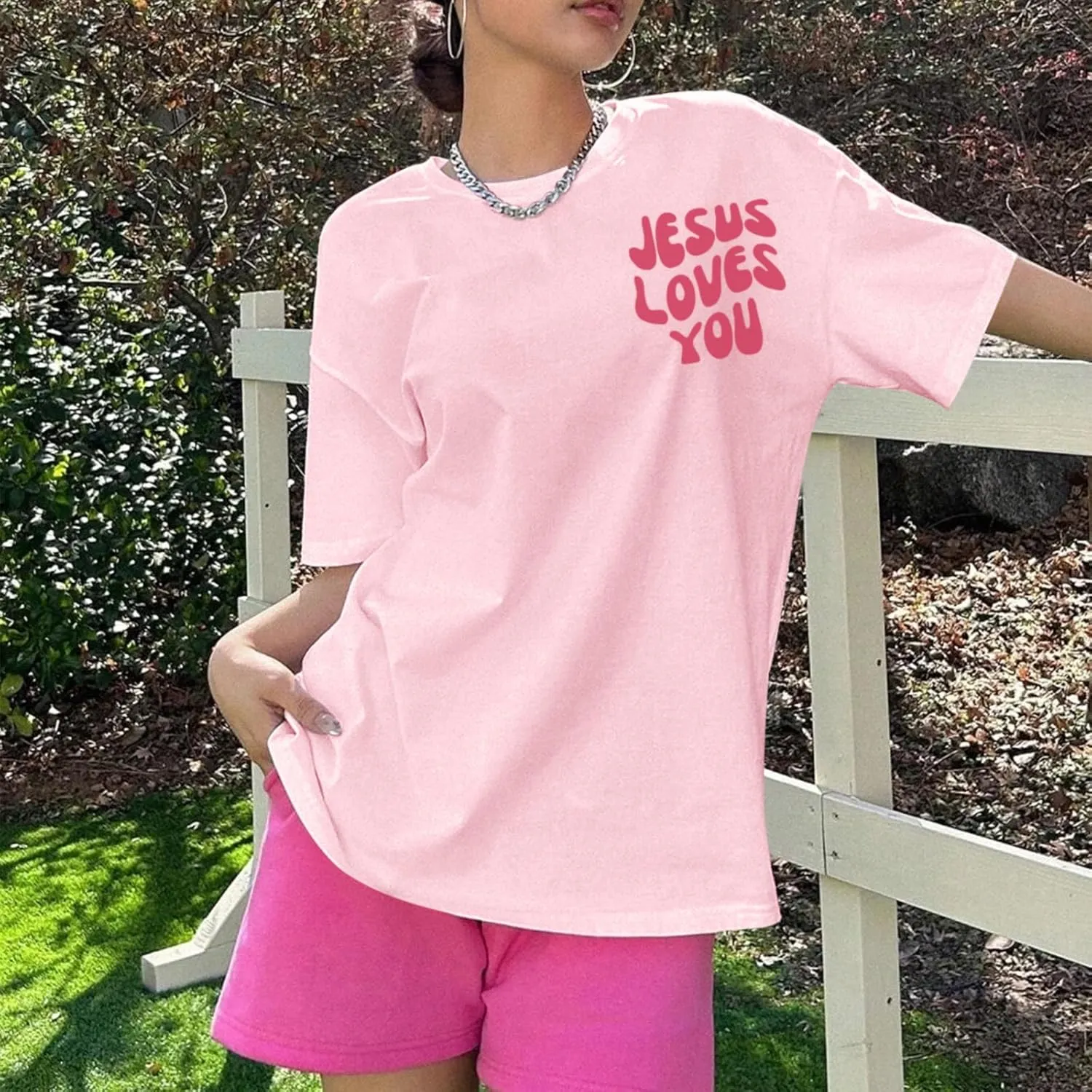 Christian Jesus Shirts for Women Oversized Jesus Loves You Tshirts Religious Faith Shirt Inspirational Graphic Tees