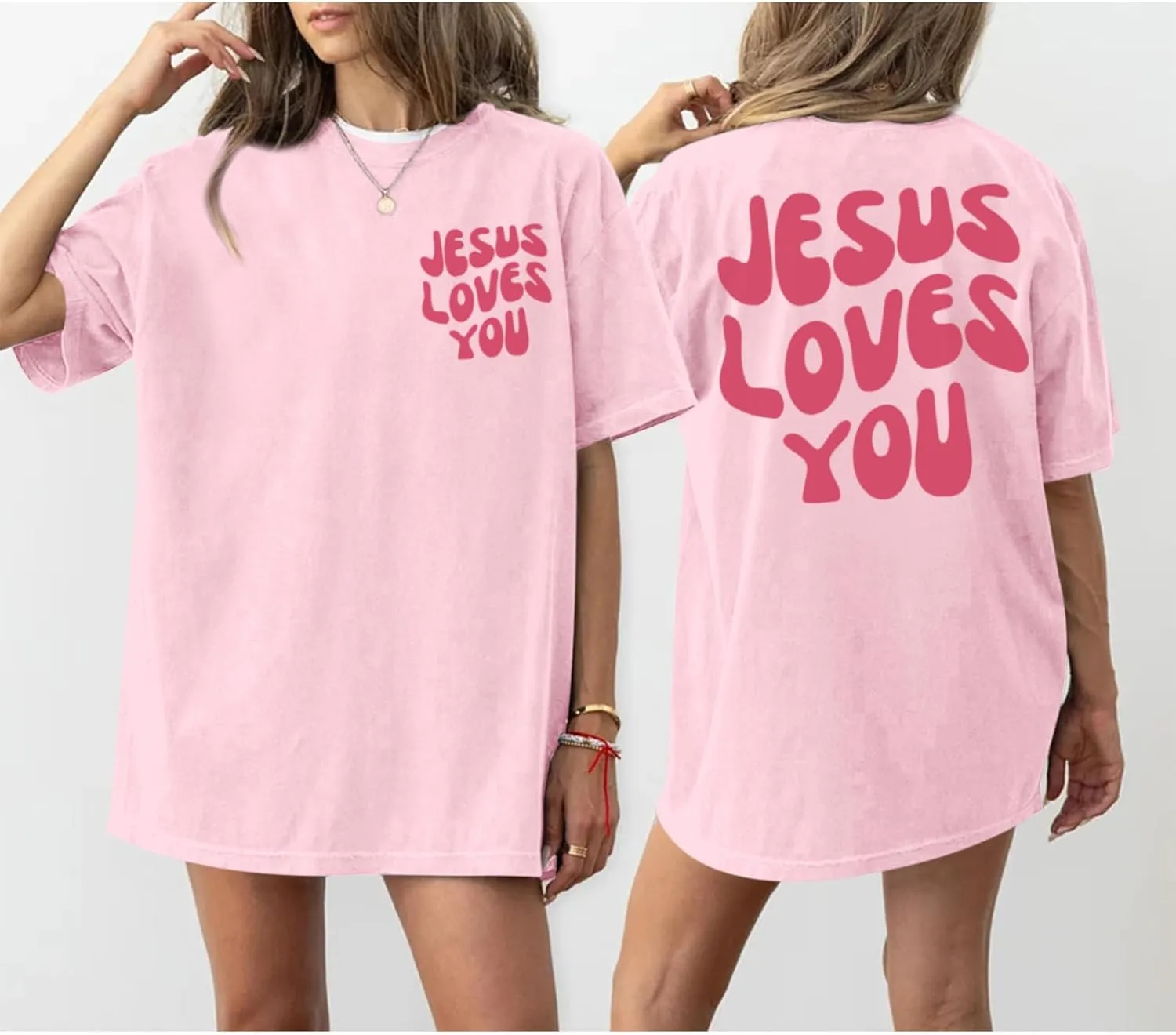 Christian Jesus Shirts for Women Oversized Jesus Loves You Tshirts Religious Faith Shirt Inspirational Graphic Tees