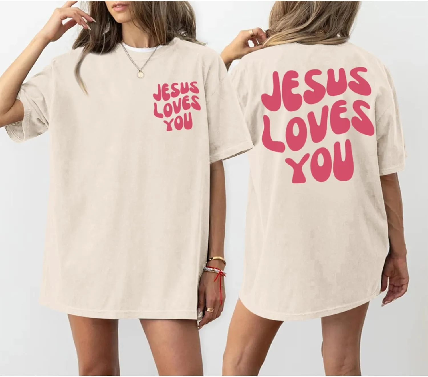 Christian Jesus Shirts for Women Oversized Jesus Loves You Tshirts Religious Faith Shirt Inspirational Graphic Tees
