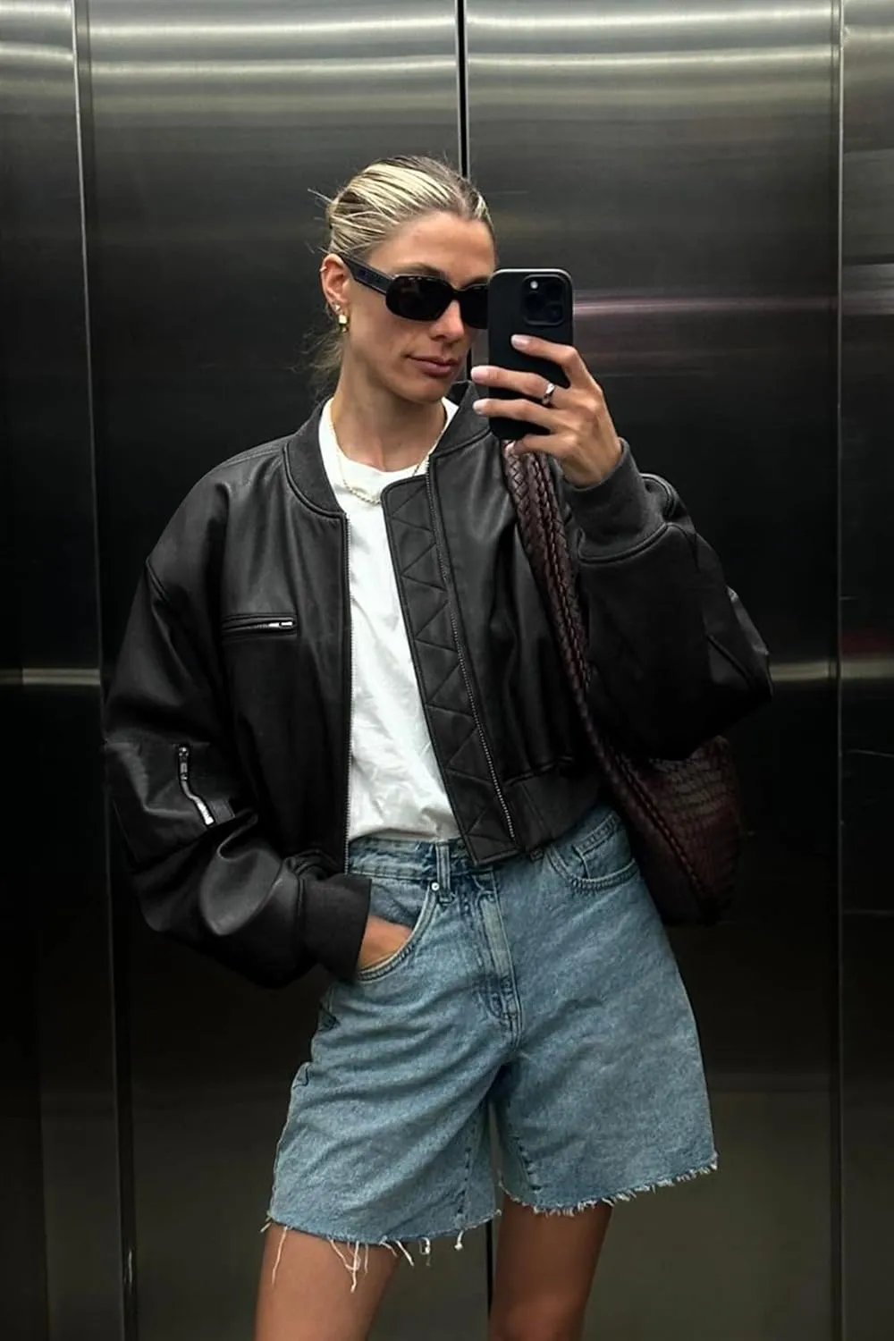 Cicy Bell Womens Faux Leather Bomber Jackets Baseball Collar Zip Up Cropped Biker Coat with Pockets