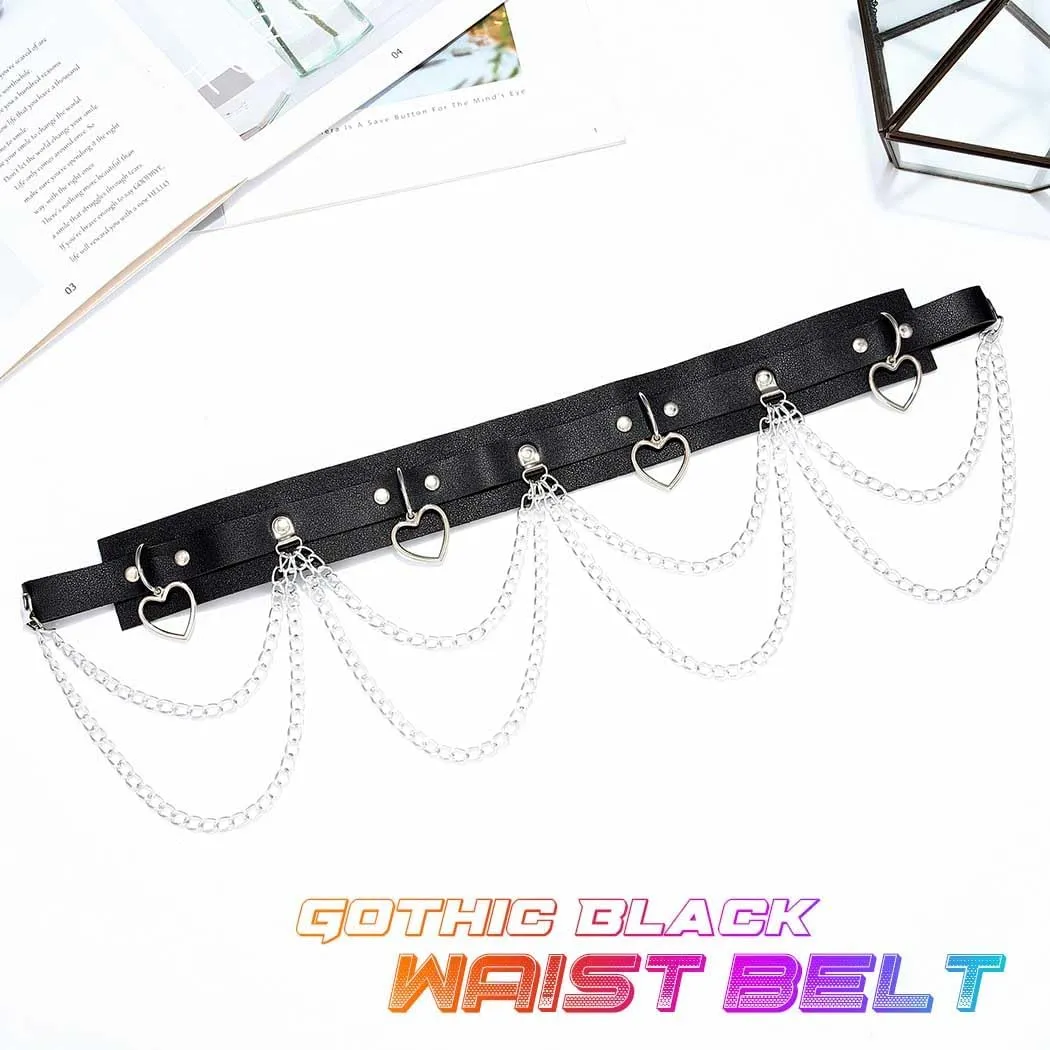 CLOACE Punk Waist Chain Belt Leather Layered Heart Body Chains Gothic Body Accessories for Women
