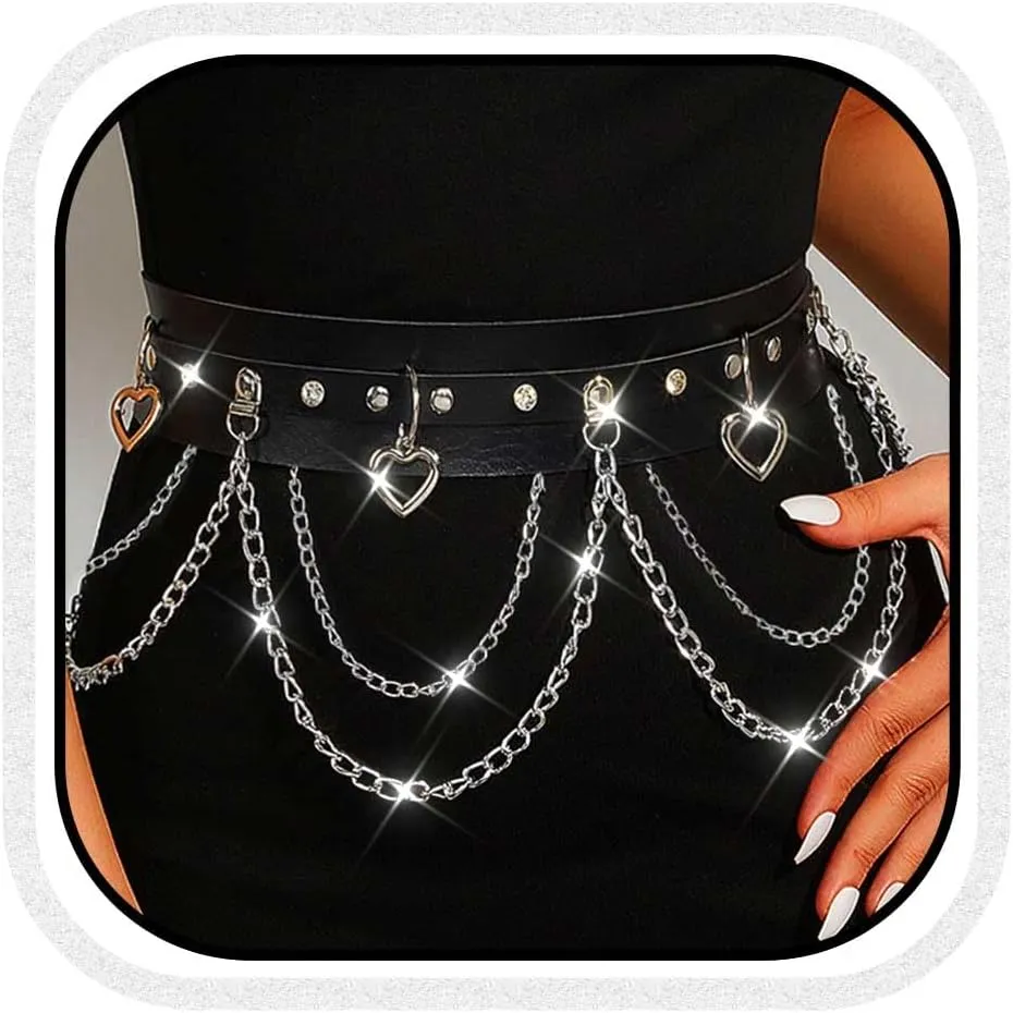 CLOACE Punk Waist Chain Belt Leather Layered Heart Body Chains Gothic Body Accessories for Women