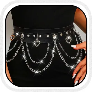 CLOACE Punk Waist Chain Belt Leather Layered Heart Body Chains Gothic Body Accessories for Women