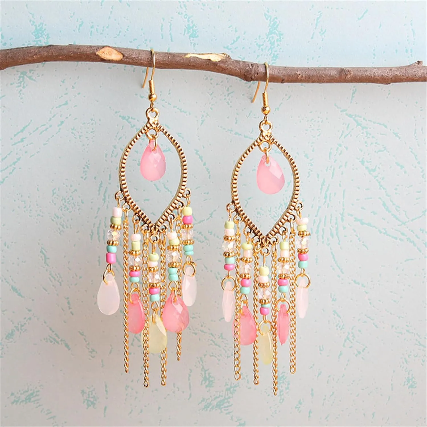 Coadipress Long Bohemian Drop Dangle Earrings for Women Retro Colorful Tassel Statement Drop Earrings Beaded Tassel Chandelier Earring Boho Elegant Jewelry
