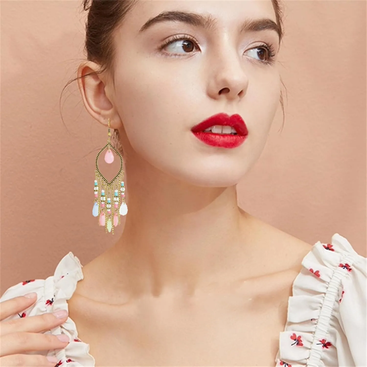 Coadipress Long Bohemian Drop Dangle Earrings for Women Retro Colorful Tassel Statement Drop Earrings Beaded Tassel Chandelier Earring Boho Elegant Jewelry
