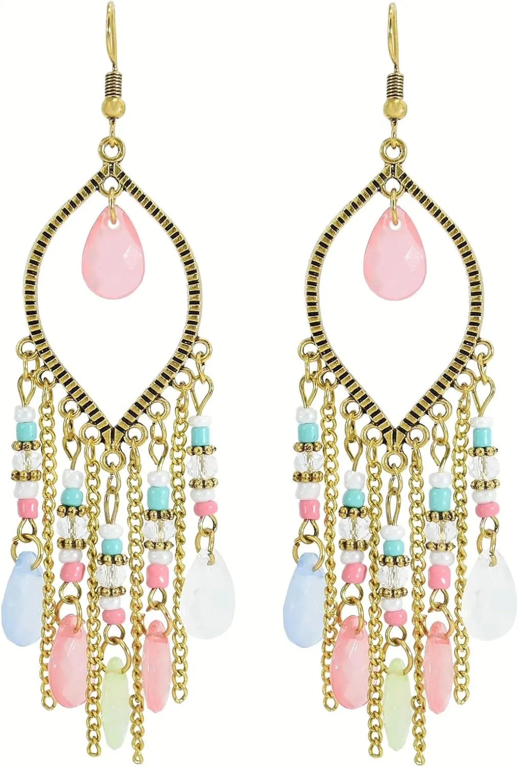 Coadipress Long Bohemian Drop Dangle Earrings for Women Retro Colorful Tassel Statement Drop Earrings Beaded Tassel Chandelier Earring Boho Elegant Jewelry