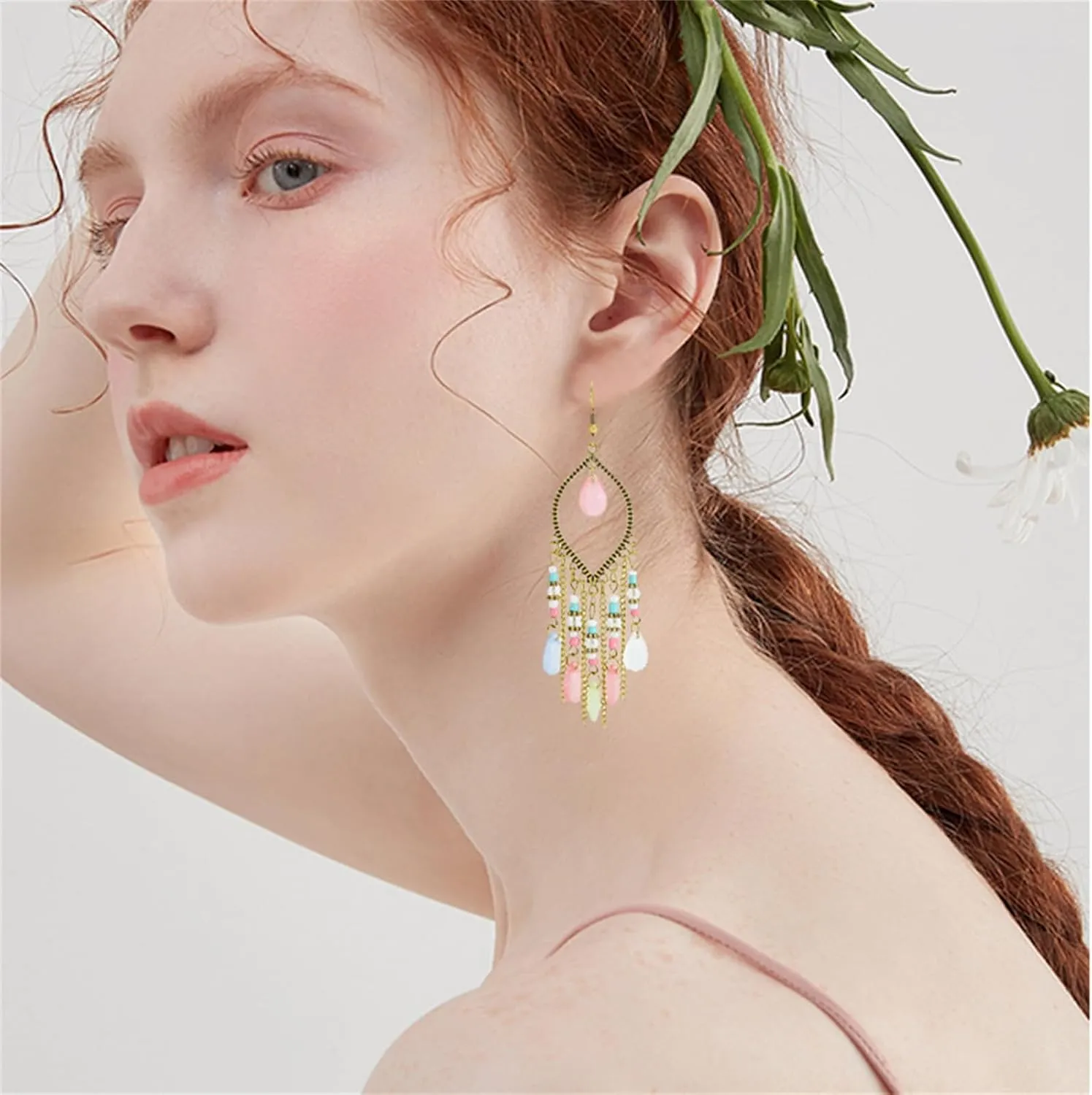 Coadipress Long Bohemian Drop Dangle Earrings for Women Retro Colorful Tassel Statement Drop Earrings Beaded Tassel Chandelier Earring Boho Elegant Jewelry