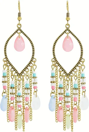 Coadipress Long Bohemian Drop Dangle Earrings for Women Retro Colorful Tassel Statement Drop Earrings Beaded Tassel Chandelier Earring Boho Elegant Jewelry