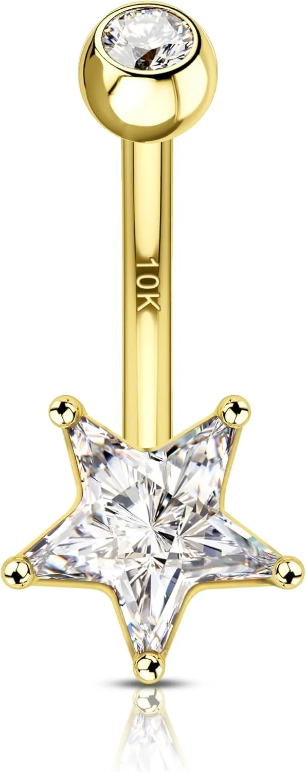 COCHARM 10K Gold Belly Button Rings, 10K Star Gold Belly Rings for Women, 10K Gold Belly Navel Piercing Jewelry