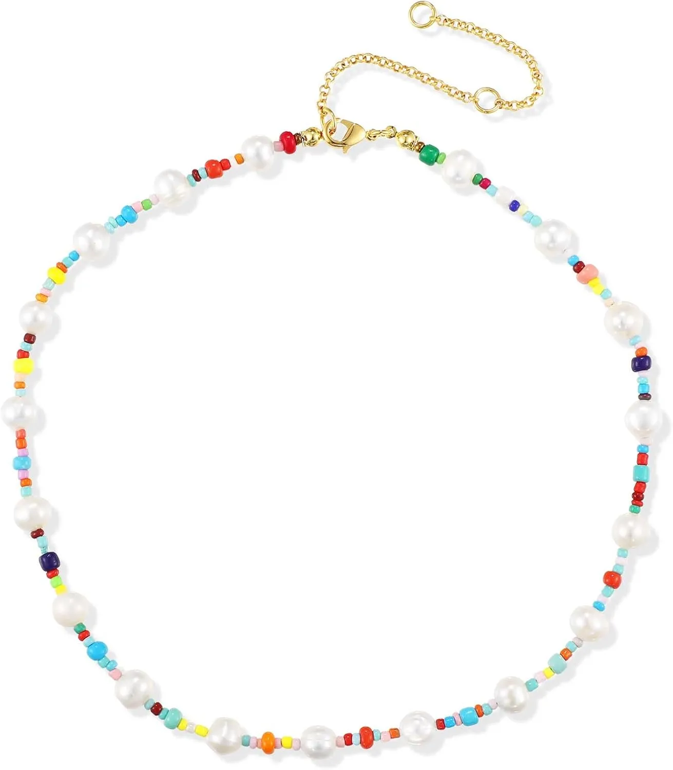 Colorful Beaded Necklace for Women, Boho Pearl Bead Necklace Rainbow Beaded Necklace Summer Jewelry Gift for Girls Teens