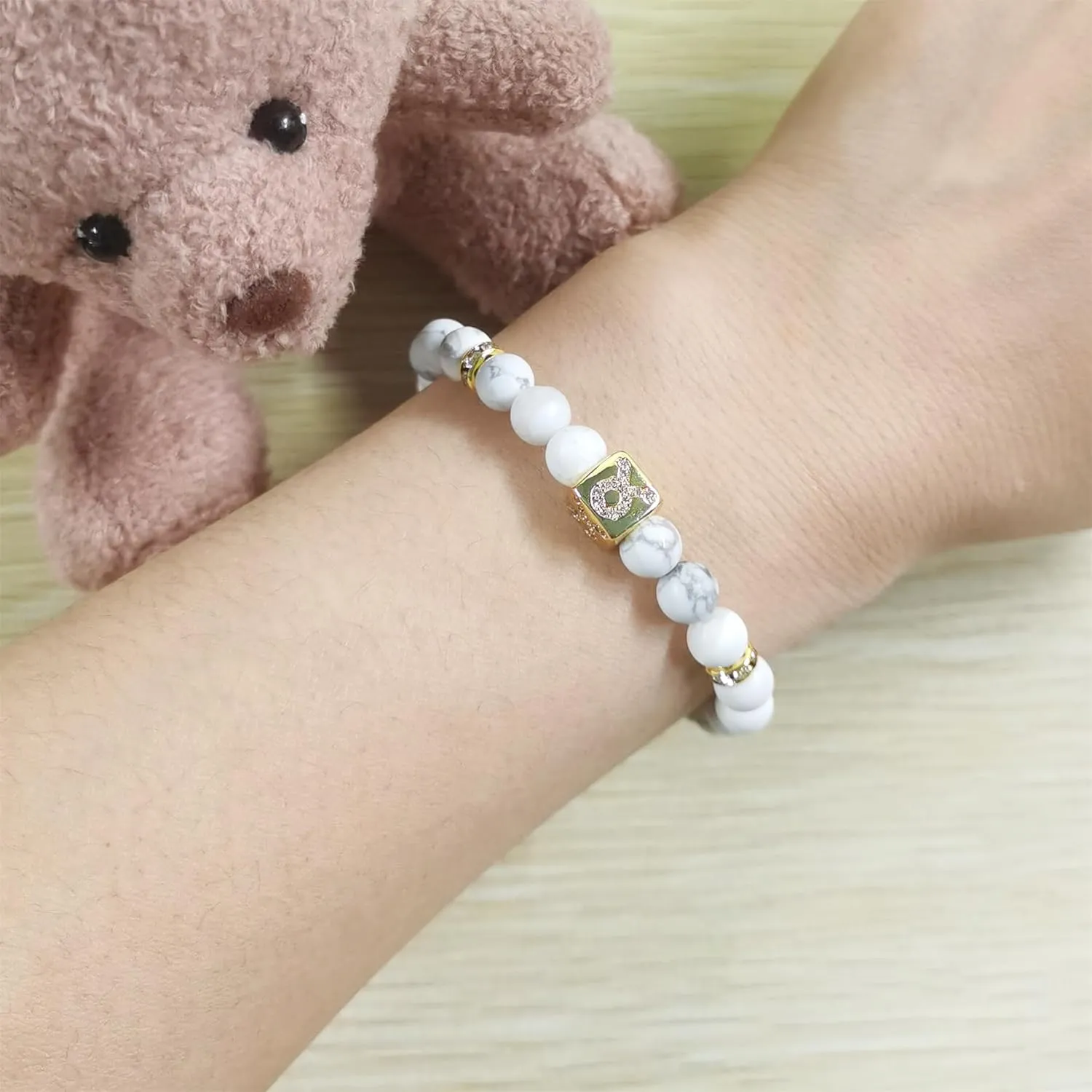 Constellation Charm Women's Bracelet 6mm Natural Frosted White Turquoise Twelve Zodiac Prayer Blessing Unisex Jewelry-Capricorn|Taurus|Pisces