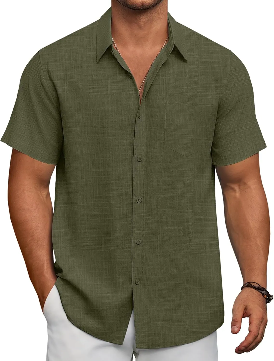 COOFANDY Men's Short Sleeve Button Down Shirts Summer Casual Textured Shirt Vacation Beach Wedding Shirts with Pocket