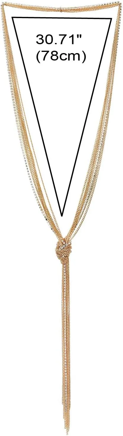 COOLSTEELANDBEYOND Chic Lariat Necklace Tassel Pendant with Rhinestones, Multi-strand Long Chains Y-Shape