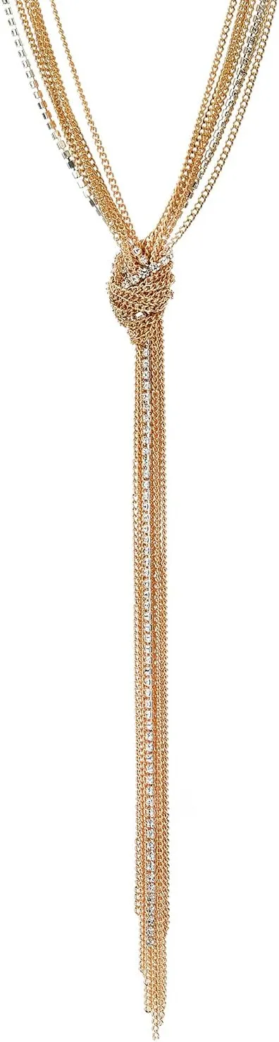 COOLSTEELANDBEYOND Chic Lariat Necklace Tassel Pendant with Rhinestones, Multi-strand Long Chains Y-Shape