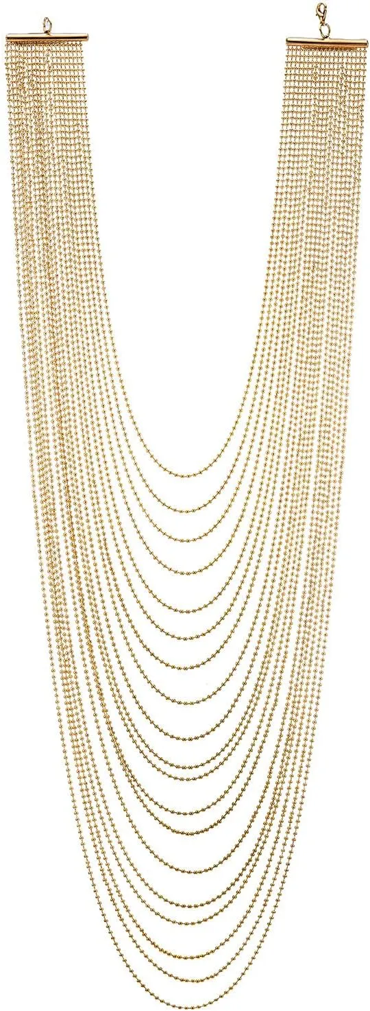 COOLSTEELANDBEYOND Long Statement Necklace Waterfall Multi-Strand Ball Chains Pendant, Dress Prom Party