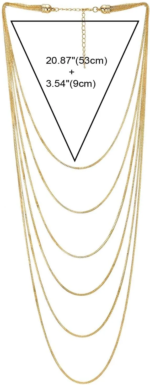 COOLSTEELANDBEYOND Multi-Strand Waterfall Statement Necklace Choker Collar Box Chains, Dress Party Fashion