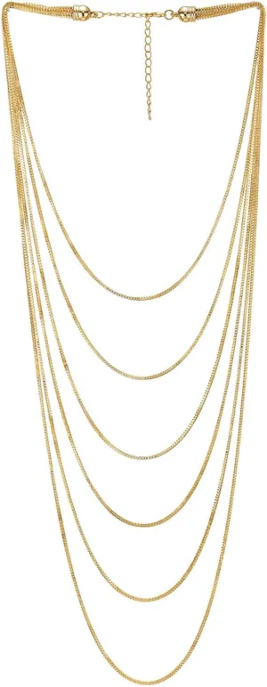 COOLSTEELANDBEYOND Multi-Strand Waterfall Statement Necklace Choker Collar Box Chains, Dress Party Fashion