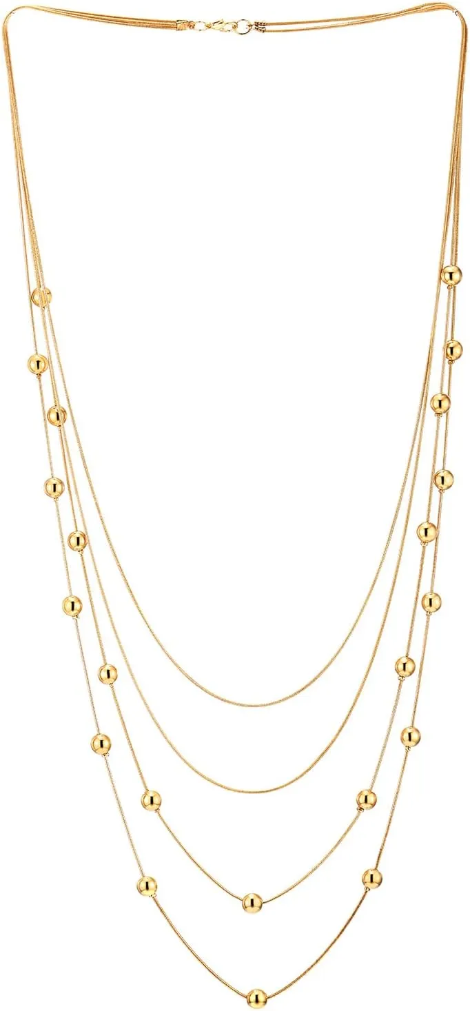 COOLSTEELANDBEYOND Statement Necklace Waterfall Multi-Strand Layered Long Chains with Ball Charm Pendant