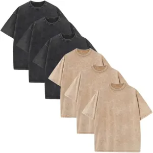 Cotton Tshirts 6 Pack:Oversized Crew T-Shirts Short Sleeve Vintage Tees Mix Colors Basic Tops for Men Women