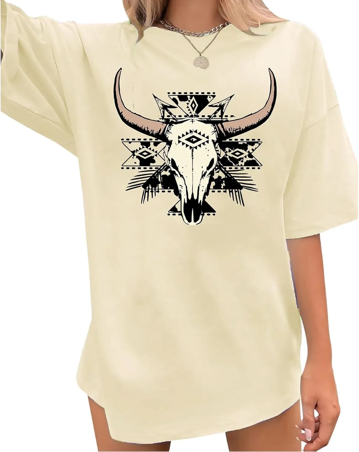 Country Shirts for Women Western Cowgirl Tshirt Oversized Cow Skull Graphic Tees Tops