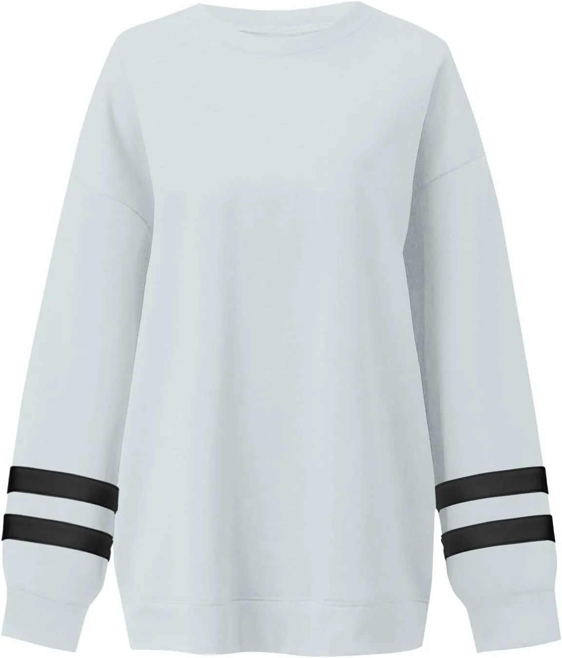Crew Neck Sweatshirts Women Plus Size Fleece Striped Sweatshirt Oversized Athletic Active Drop Shoulder Pullover