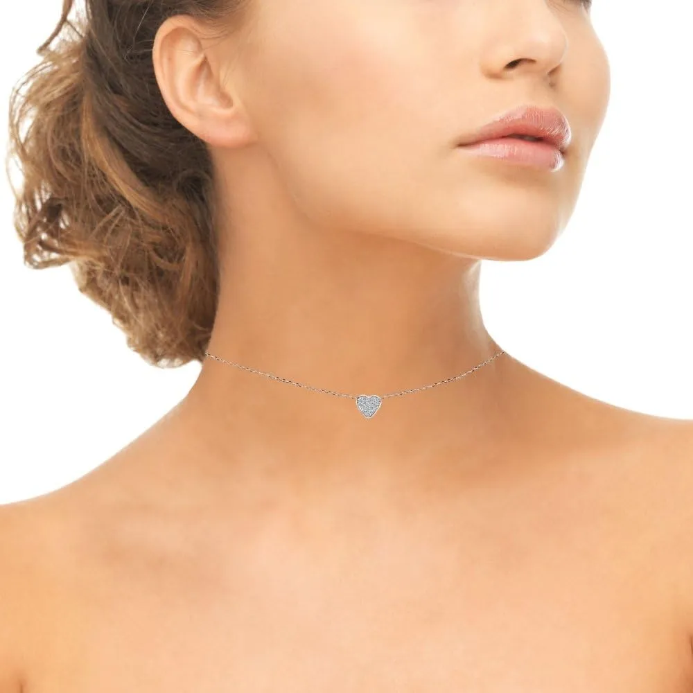 Cubic Zirconia Heart Pave Choker Layering Necklace for Women - Gold