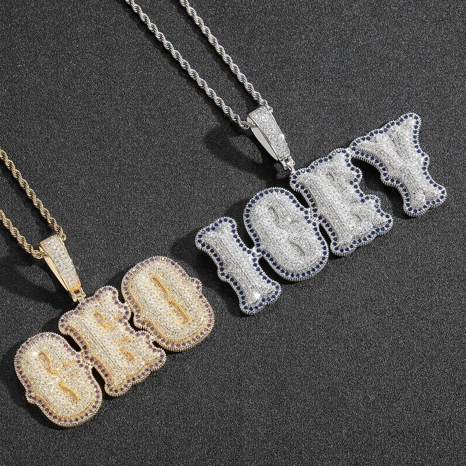 Custom Chain Iced Out Pendant Name Plate Necklace with Rope Chain Custom Necklace for Men Hip Hop Name Chain for Rapper