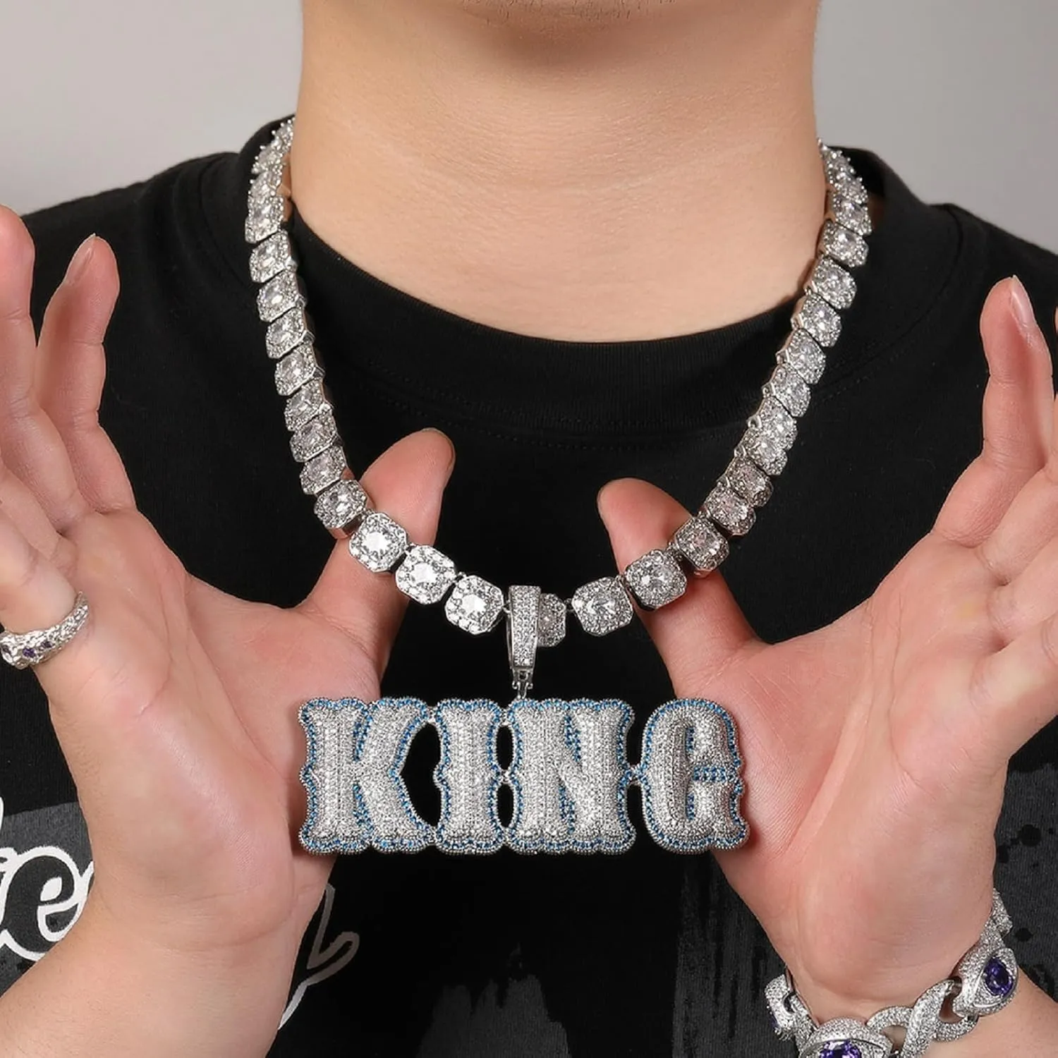 Custom Chain Iced Out Pendant Name Plate Necklace with Rope Chain Custom Necklace for Men Hip Hop Name Chain for Rapper
