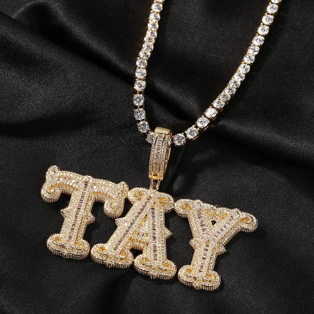 Custom Chain Name Necklace Personalized Letter Pendant Bubble Custom Necklace Iced Out Customized Jewelry Rope Chain for Hip Hop Men Rapper Women