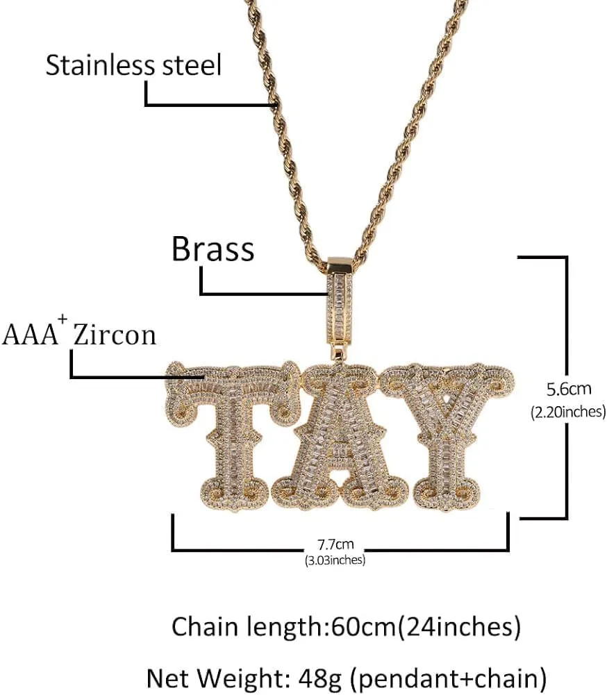 Custom Chain Name Necklace Personalized Letter Pendant Bubble Custom Necklace Iced Out Customized Jewelry Rope Chain for Hip Hop Men Rapper Women