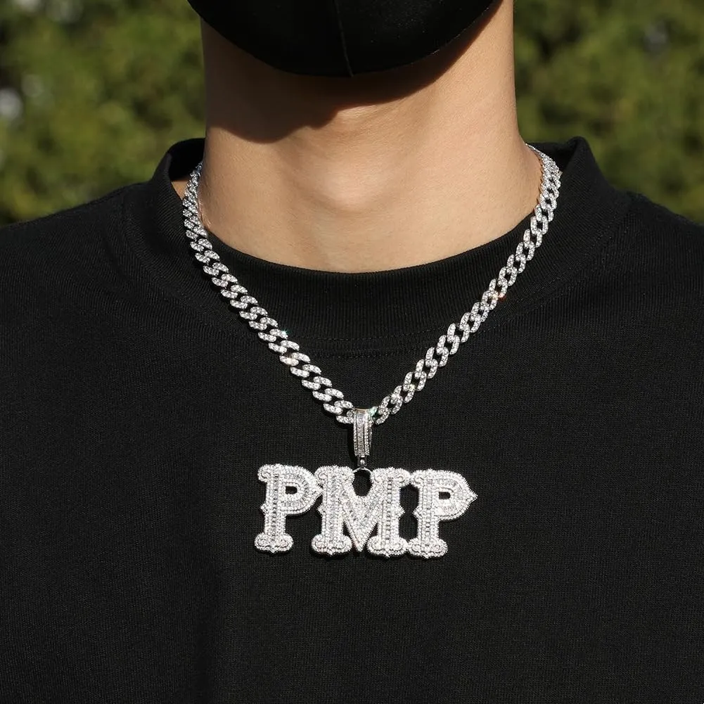 Custom Chain Name Necklace Personalized Letter Pendant Bubble Custom Necklace Iced Out Customized Jewelry Rope Chain for Hip Hop Men Rapper Women