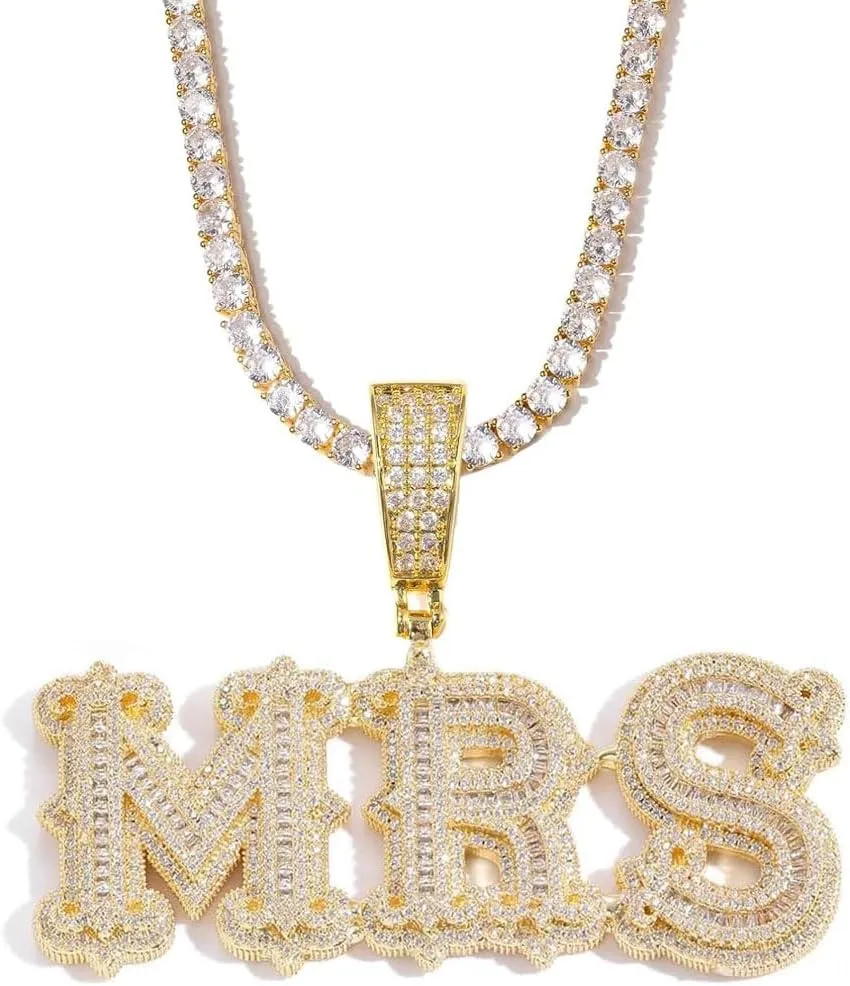 Custom Chain Name Necklace Personalized Letter Pendant Bubble Custom Necklace Iced Out Customized Jewelry Rope Chain for Hip Hop Men Rapper Women