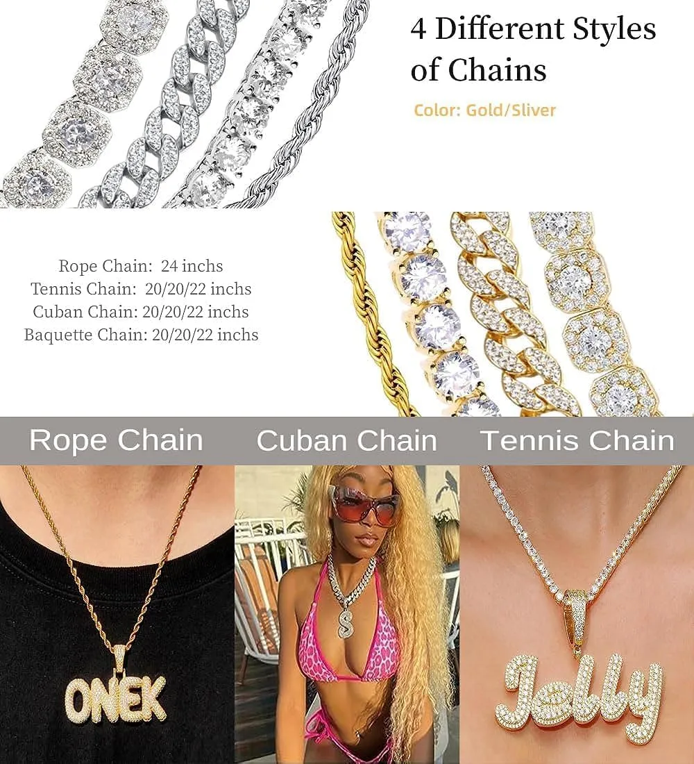 Custom Chain Name Necklace Personalized Letter Pendant Bubble Custom Necklace Iced Out Customized Jewelry Rope Chain for Hip Hop Men Rapper Women