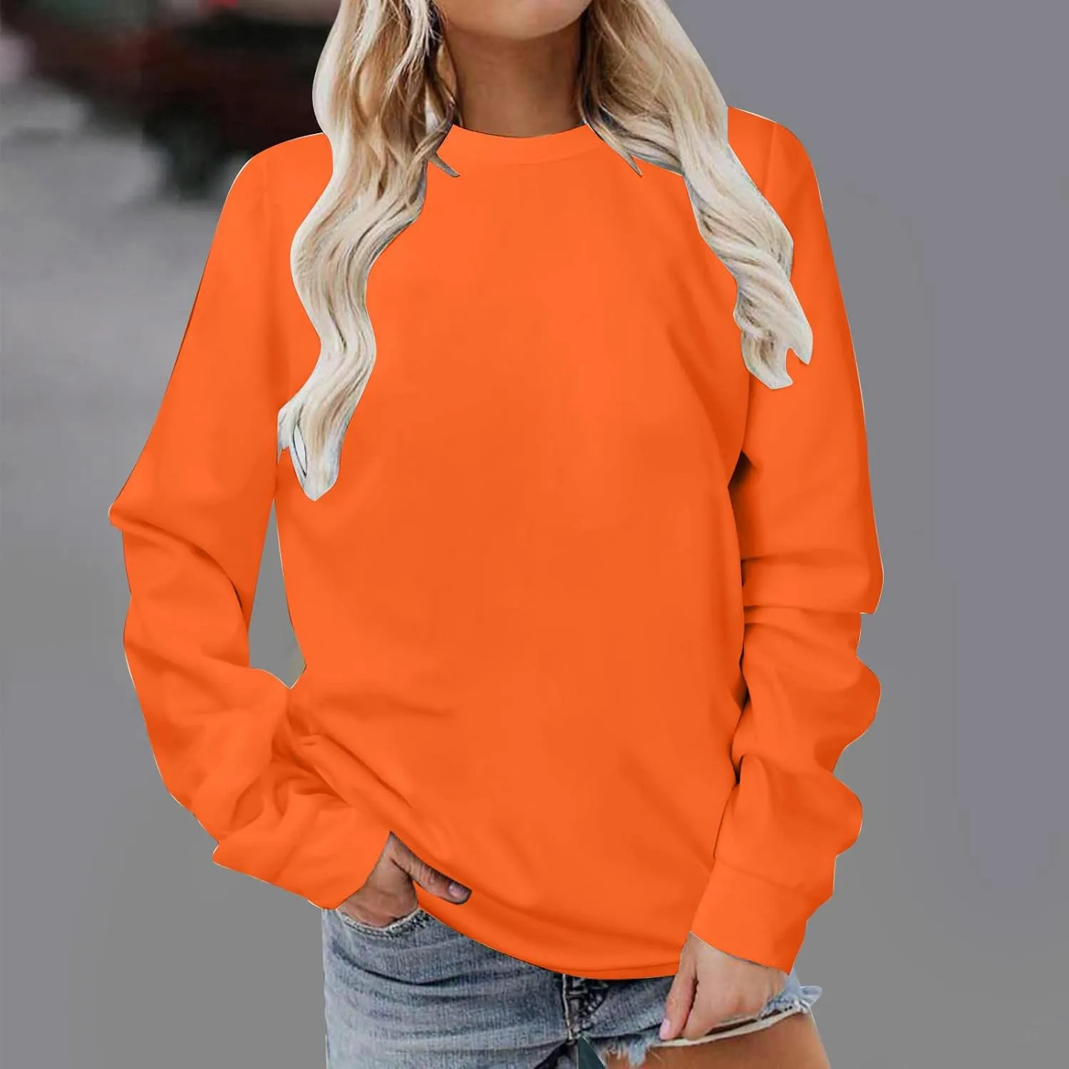 Cute Sweatshirts for Women Autumn Fashion Long Sleeve Pullover Basic Tees Crew Neck Solid Color Casual Blouses Shirts