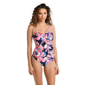 Denim Bouquet Twist Bandeau Tankini Top