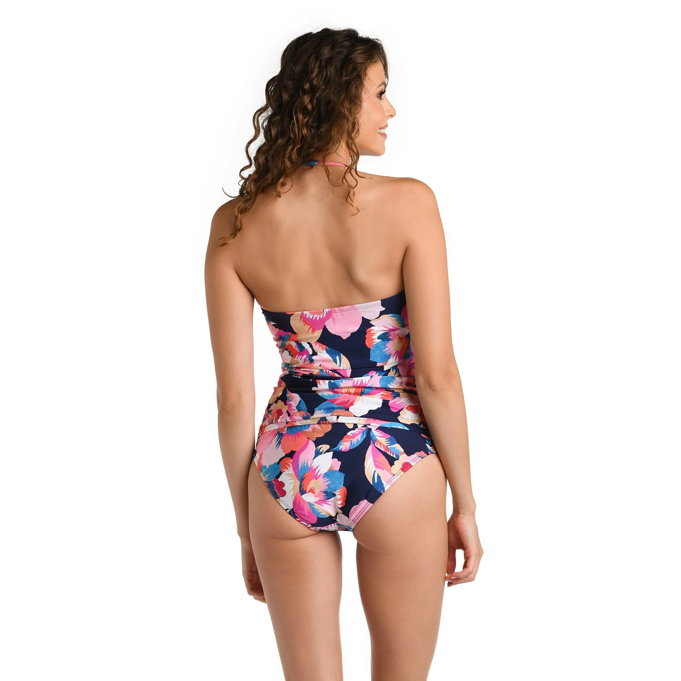 Denim Bouquet Twist Bandeau Tankini Top