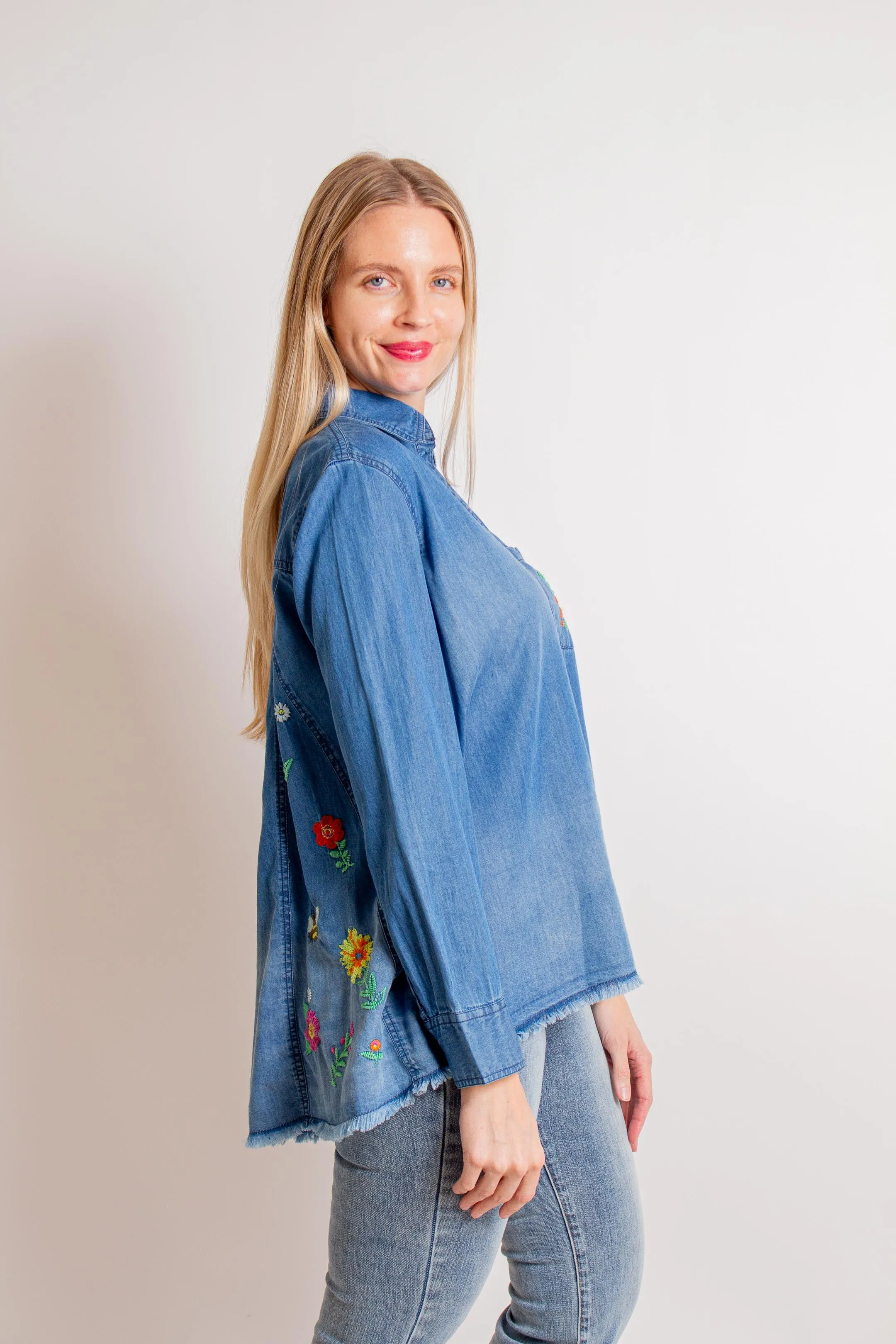 Denim shirt with embroidery