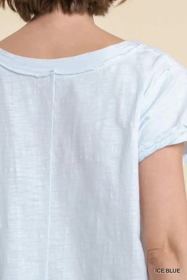Dip Dye V-Neck Short Sleeve Raw Edged Detailed Dress
