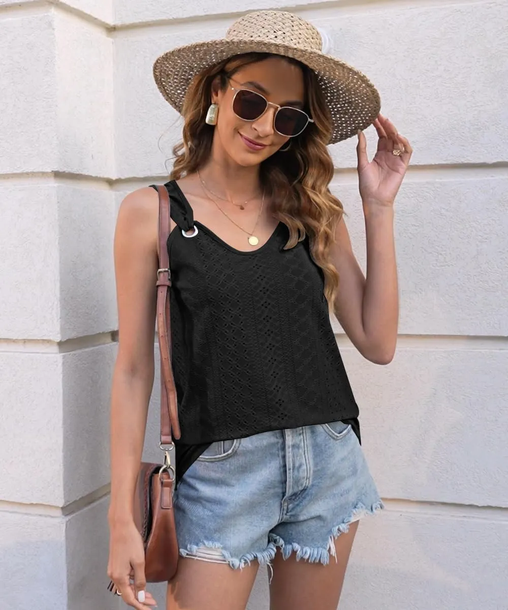 Disamer Womens Tank Tops 2025 Loose Fit Casual Summer Spaghetti Strap Trendy Spring Cute Lace Sleeveless T Shirts