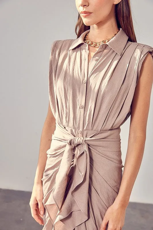 DO   BE COLLECTION Sleeveless Button Front Tie Dress