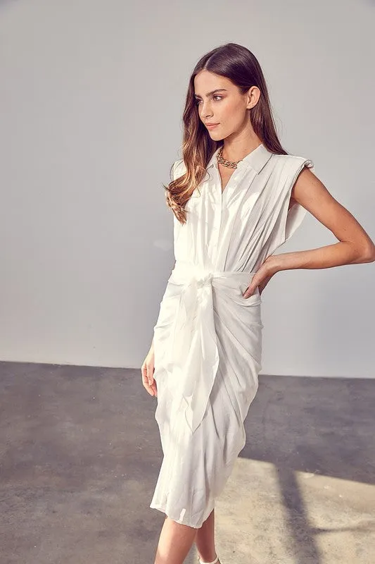 DO   BE COLLECTION Sleeveless Button Front Tie Dress