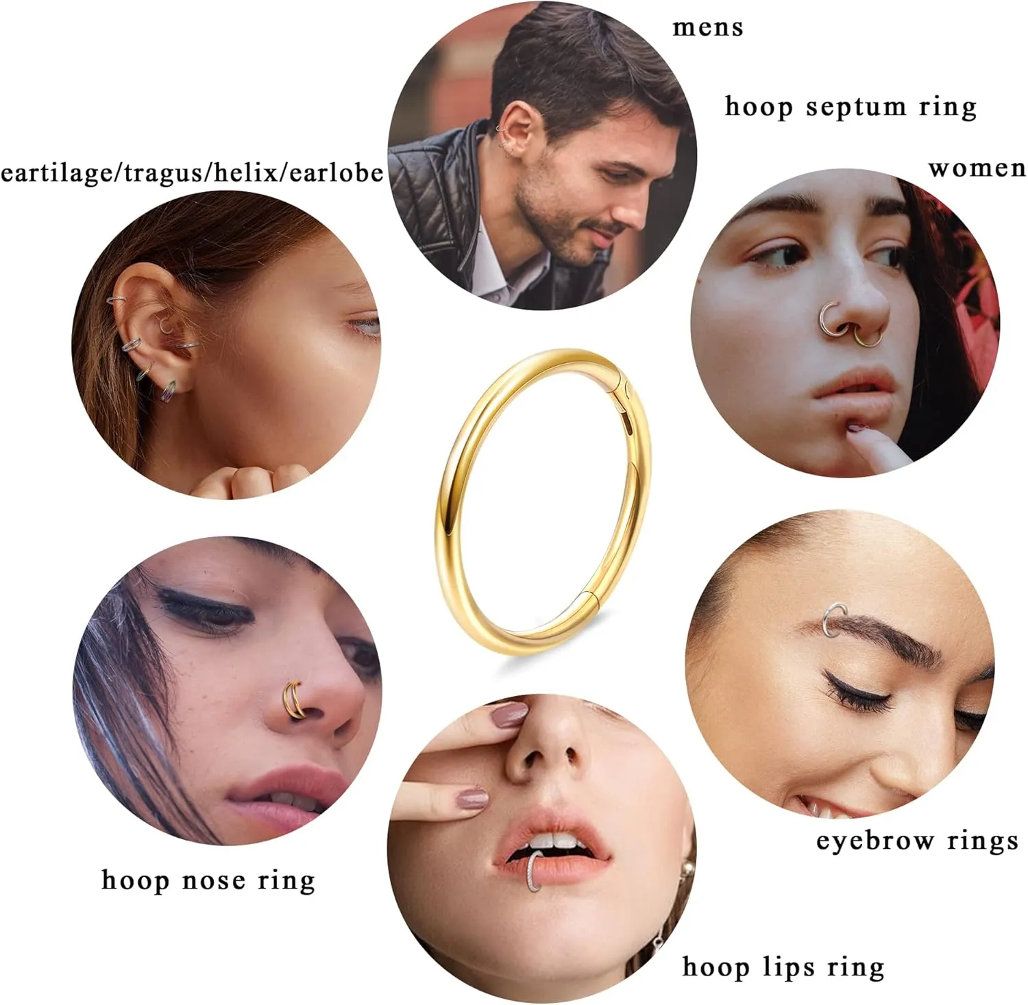 Dochais 4PCS 18G Nose Rings Hoops, Surgical Steel Earrings Tragus Septum Piercing CZ Clicker Ring, Hinged Segment Conch Lip Cartilage Double Hoops 8mm 10mm For Women Men
