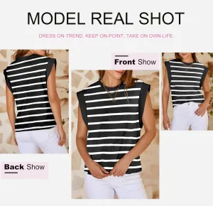 Dokotoo Womens Tops Dressy Casual Shirts Crewneck Cap Sleeve Tank Tops Basic Summer T Shirt