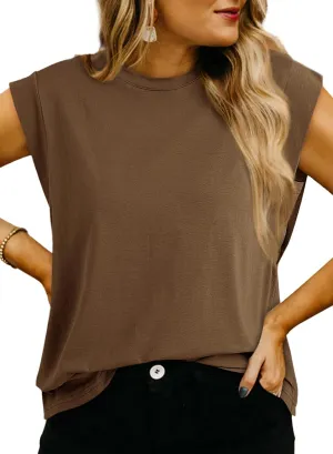 Dokotoo Womens Tops Dressy Casual Shirts Crewneck Cap Sleeve Tank Tops Basic Summer T Shirt