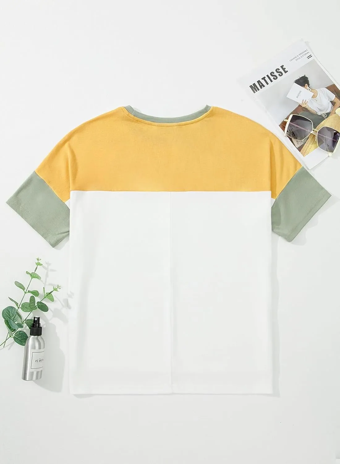 Dokotoo Womens Tops Oversized Trendy Shirts 2025 Summer Color Block Crewneck Business Casual Womens Blouses S-2XL