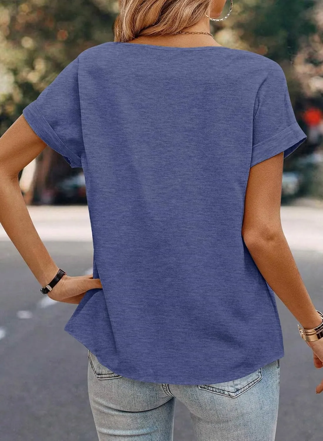 Dokotoo Womens Tops Trendy Crewneck Short Sleeve Summer T Shirts Casual Solid Loose Basic Pleated Blouses